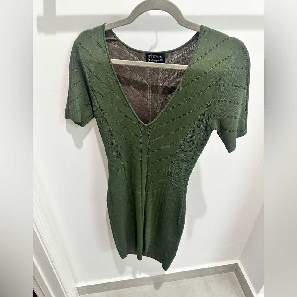 TORN BY RONNY KOBO Green knitted Bodycon mini dress (Small)